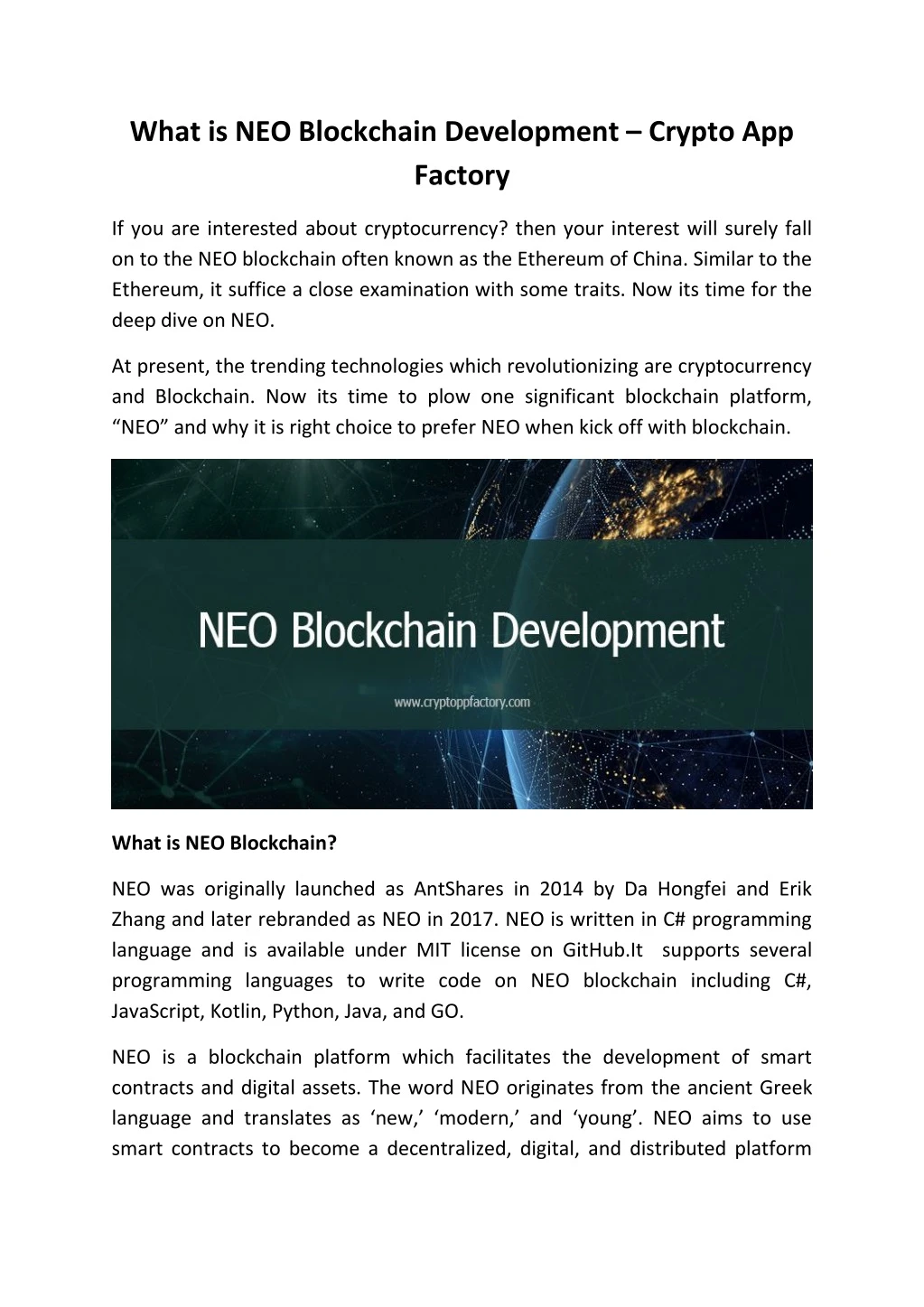 what is neo blockchain development crypto