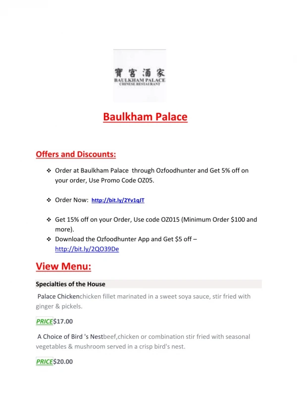 15% Off - Baulkham Palace-Baulkham Hills - Order Food Online