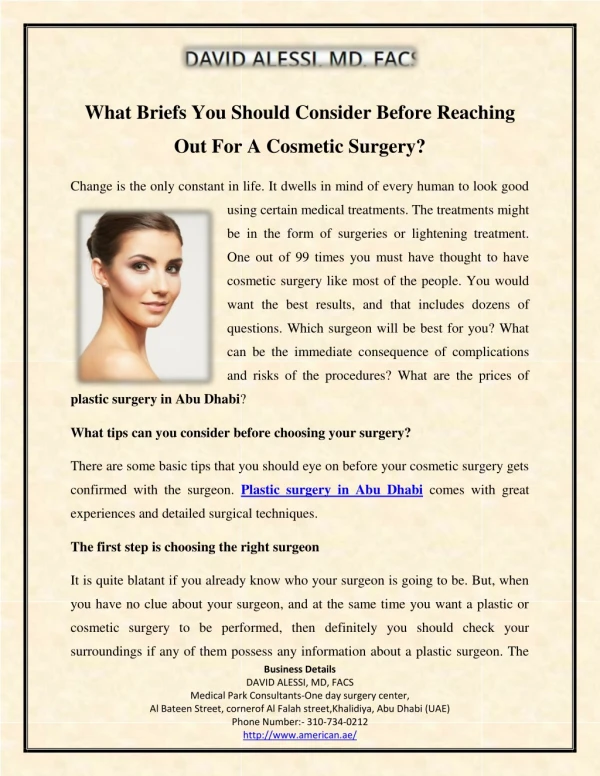 What Briefs You Should Consider Before Reaching Out For A Cosmetic Surgery?