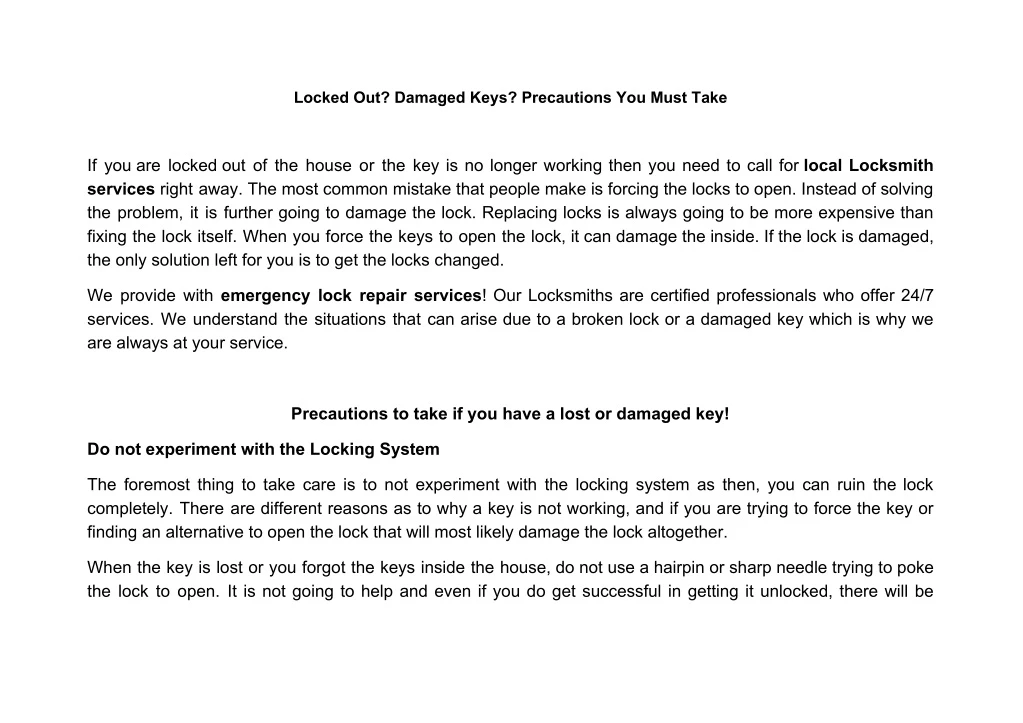 locked out damaged keys precautions you must take