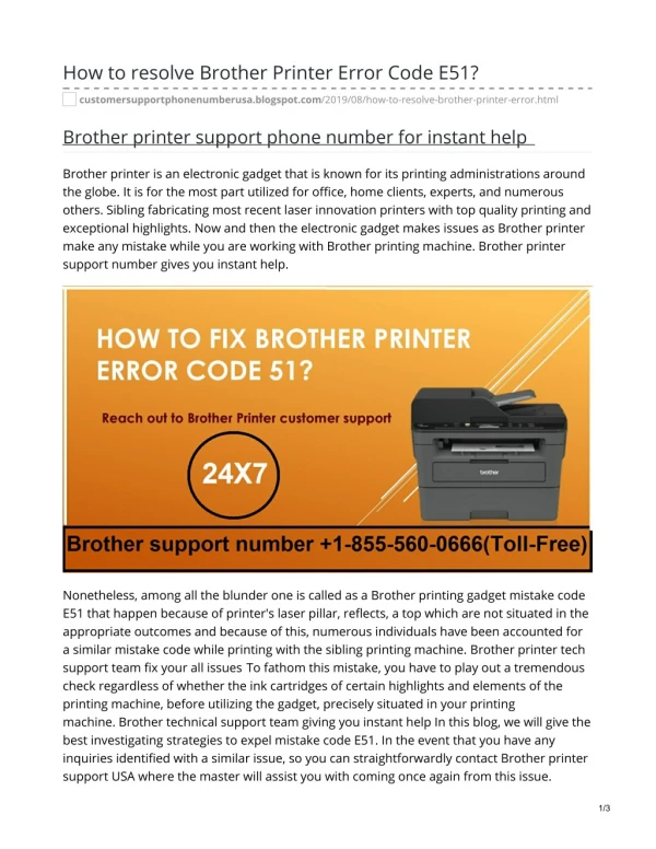 How to resolve Brother Printer Error Code E51?