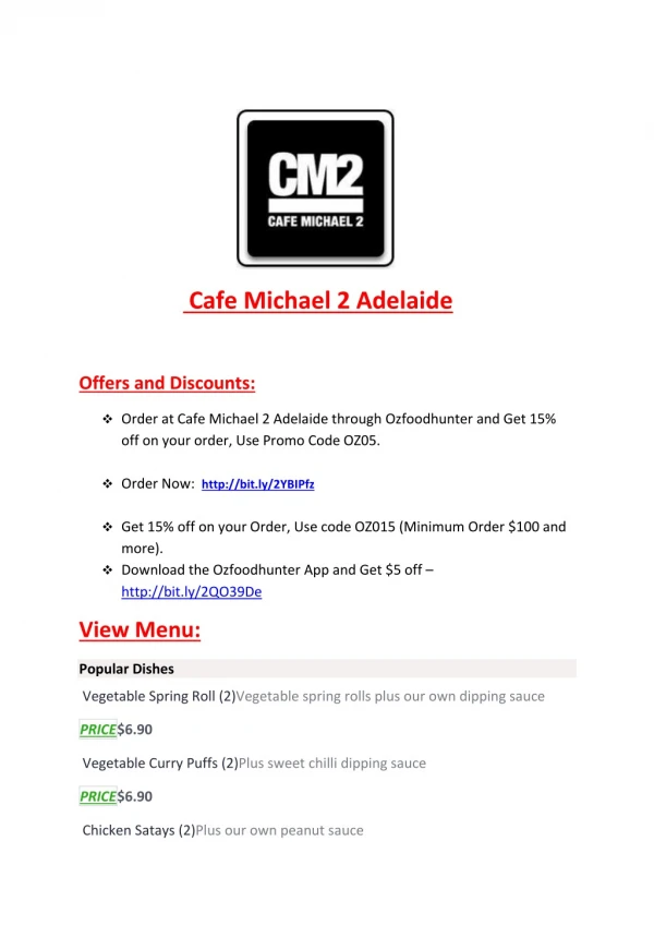 25% Off -Cafe Michael 2-Adelaide - Order Food Onlin