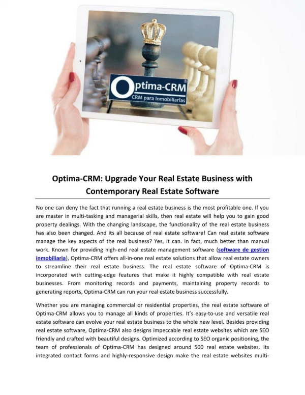 Optima-CRM: Upgrade Your Real Estate Business with Contemporary Real Estate Software