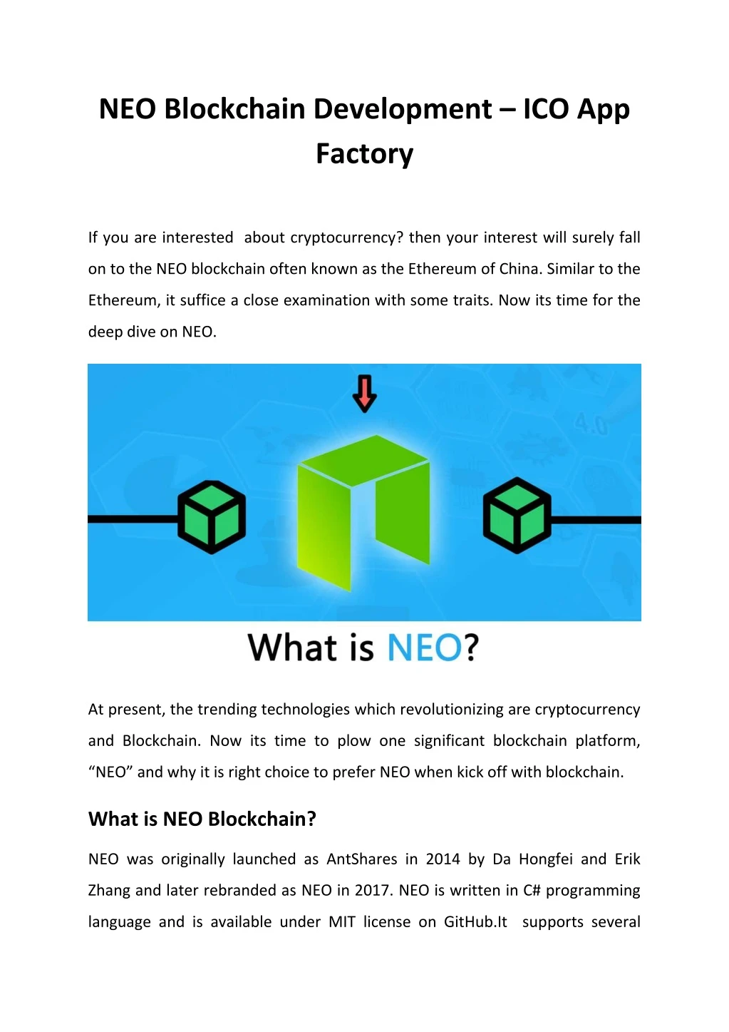 neo blockchain development ico app factory