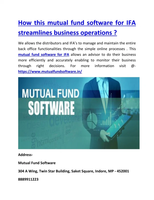 How this mutual fund software for IFA streamlines business operations ?