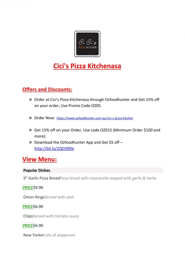 25% Off -Cici's Pizza Kitchen-Hindmarsh - Order Food Online