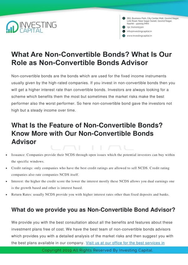 Non Convertible Bonds Planner, Advisor In Nashik