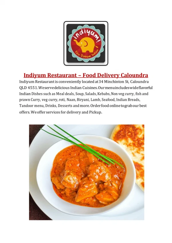 25% Off -Indiyum Restaurant-Caloundra - Order Food Online