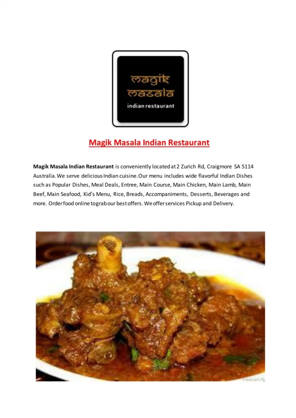 30% Off -Magik Masala Indian Restaurant-Craigmore - Order Food Online
