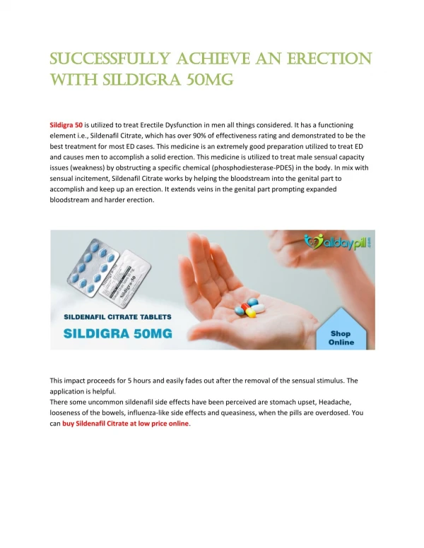 Buy Sildenafil Citrate I Sildenafil Side Effects I Sildigra 50