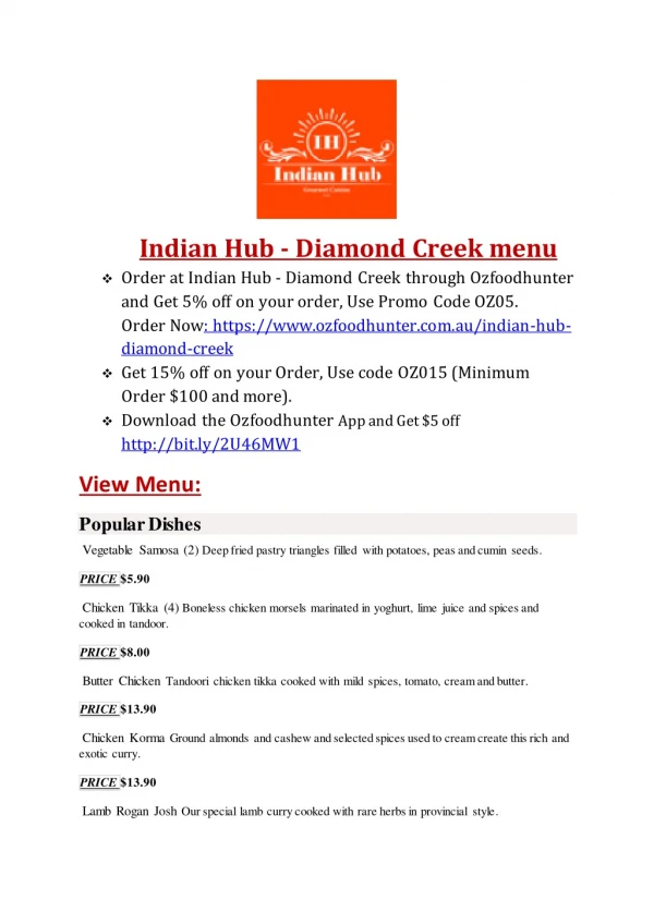 15% Off - Indian Hub - Diamond Creek-Diamond Creek - Order Food Online