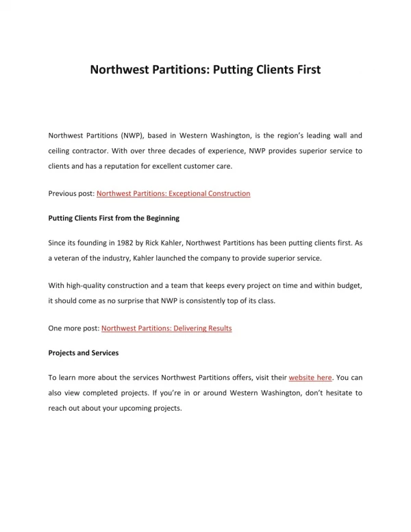 Northwest Partitions - putting clients first
