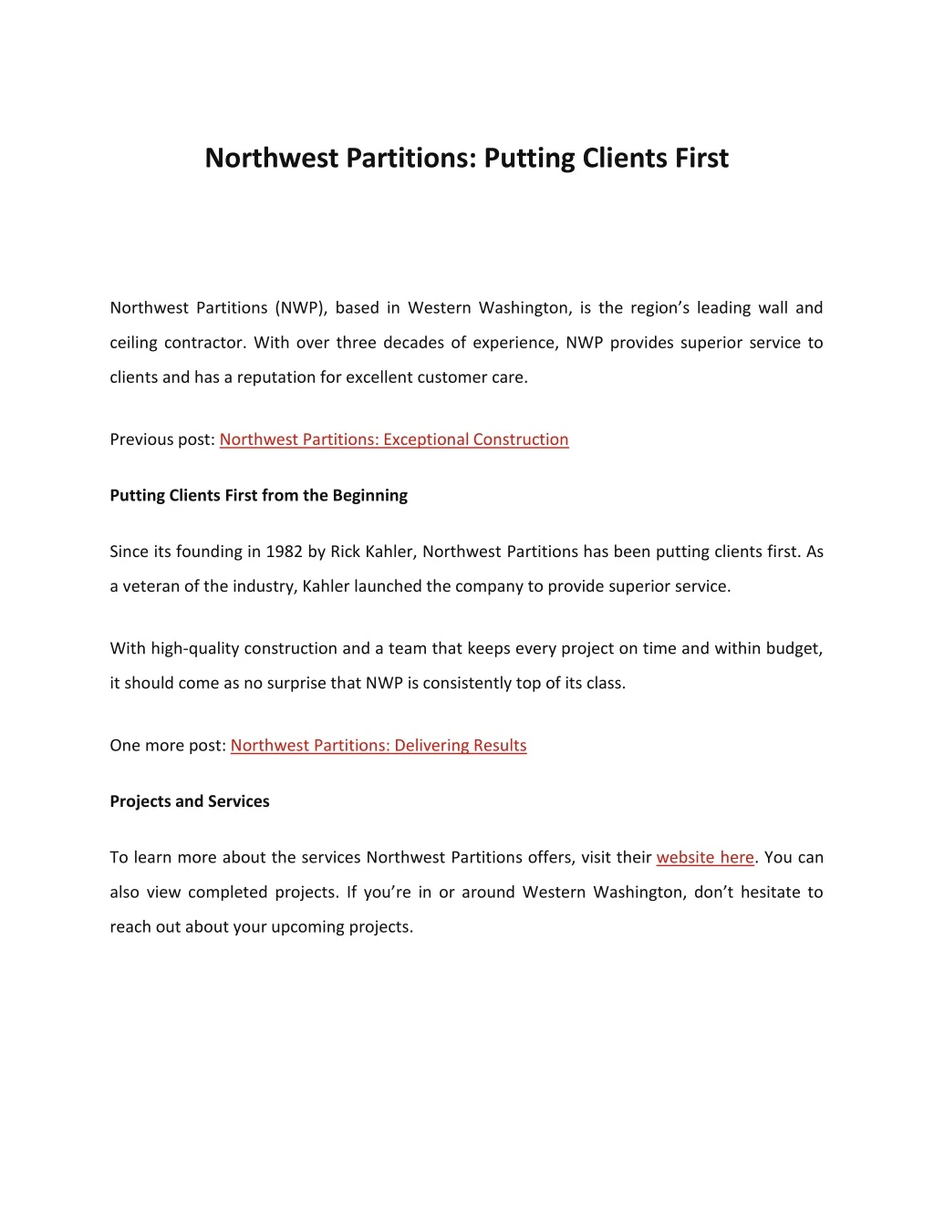 northwest partitions putting clients first