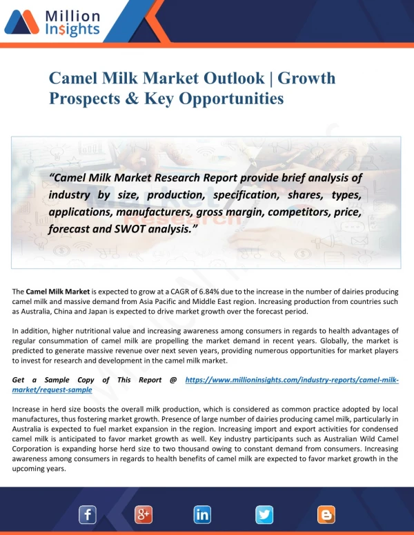 Camel Milk Market Share, Size, Growth and Dynamics | Forecast To 2028