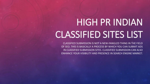 high pr indian classified sites list