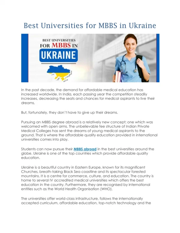 Best Universities for MBBS in Ukraine