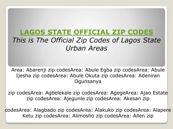 Lagos State Area Zip codes - Lagos State Official Zip Codes