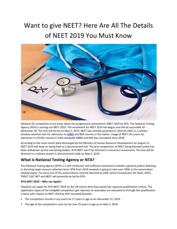 Want to give NEET Here Are All The Details of NEET 2019 You Must Know
