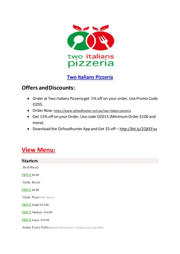 15% Off - Two Italians Pizzeria-Sylvania