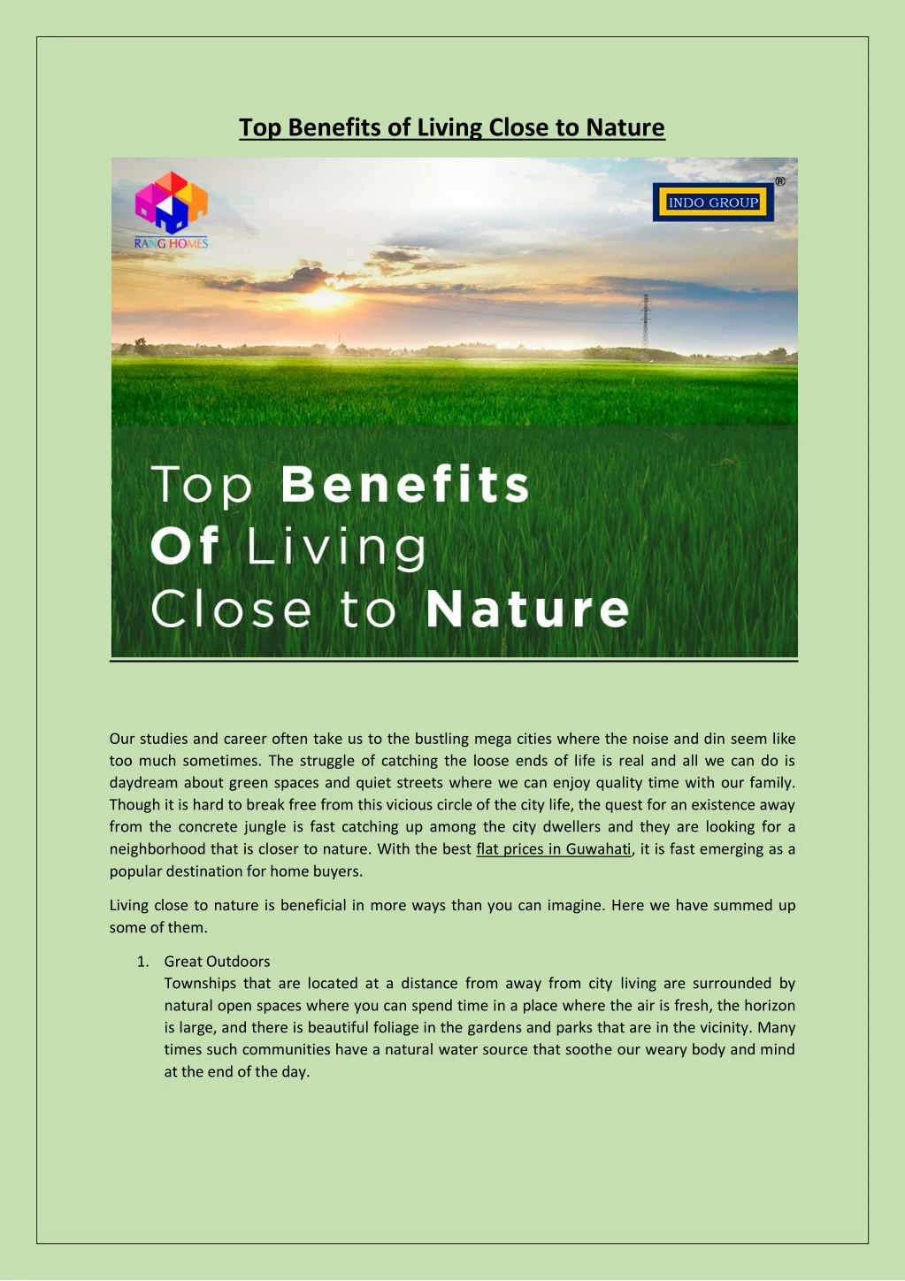 top benefits of living close to nature