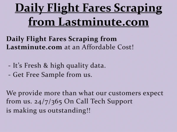 Daily Flight Fares Scraping from Lastminute.com