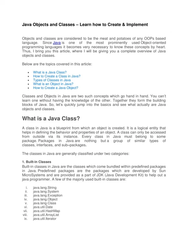 Java Objects and Classes – Learn how to Create & Implement