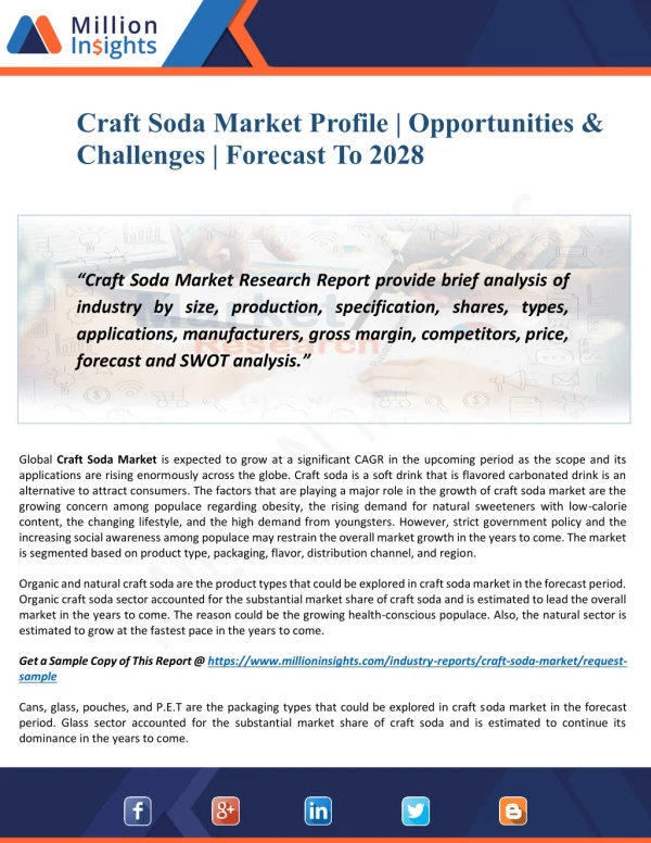 Craft Soda Market Profile | Demand, Cost and Profit | Forecast To 2028