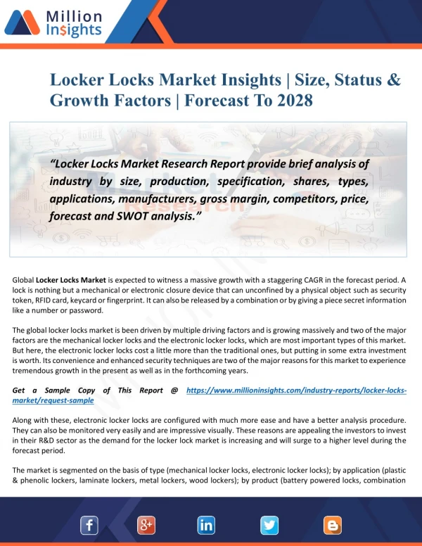 Locker Locks Market Overview | Size, Share &Future Trends | Forecast To 2028