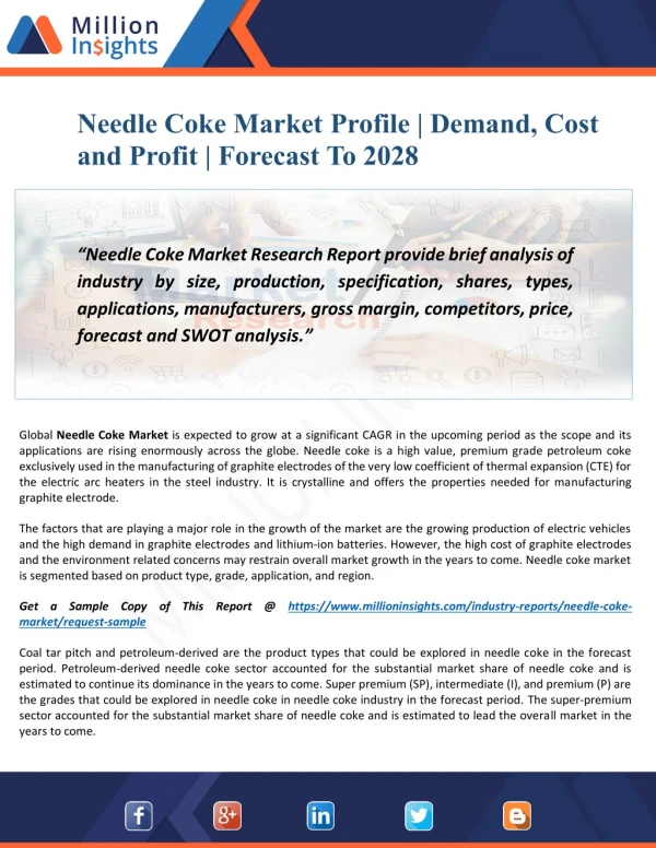 Needle Coke Market Profile | Revenue, Gross Margin & Share | Forecast To 2028