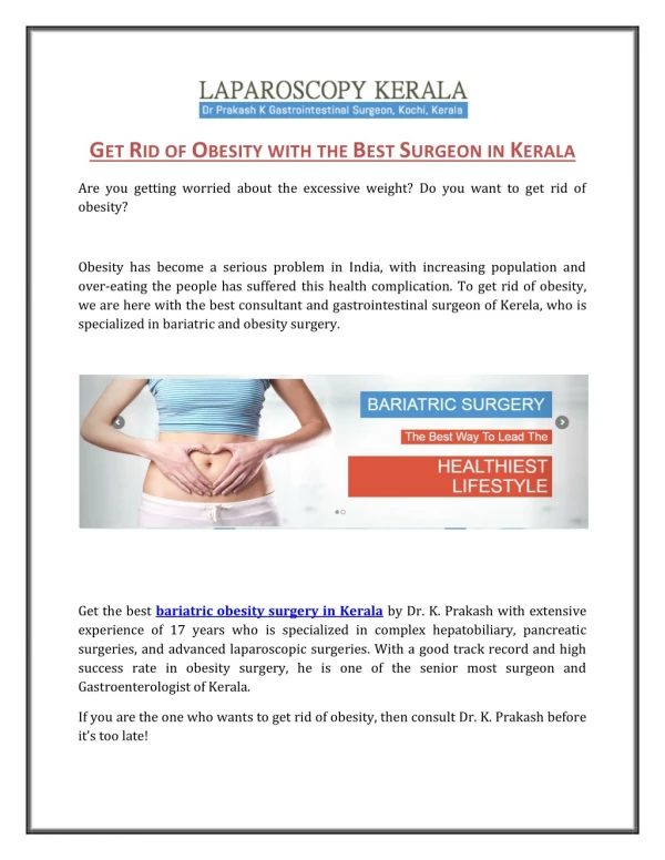 Get Rid of Obesity with the Best Surgeon in Kerala