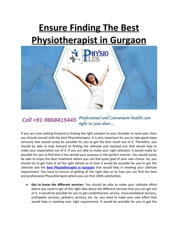 Ensure Finding The Best Physiotherapist in Gurgaon