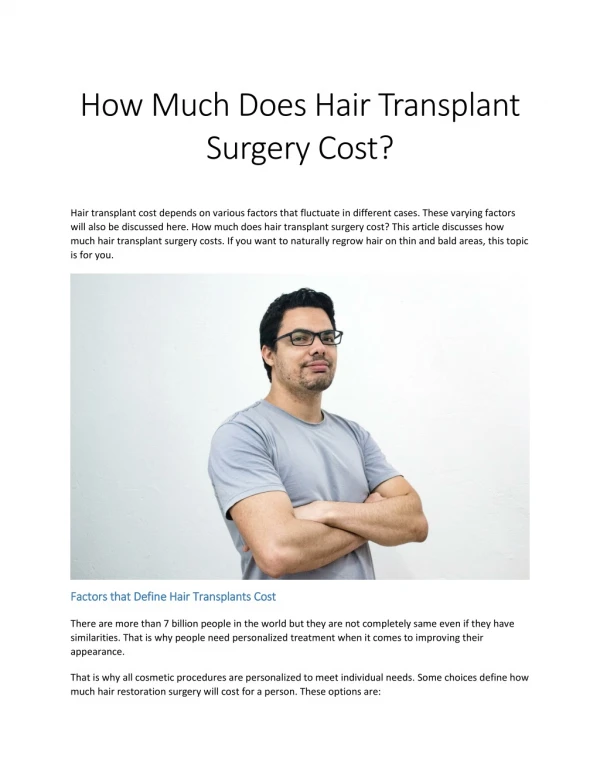 How Much Does Hair Transplant Surgery Cost?