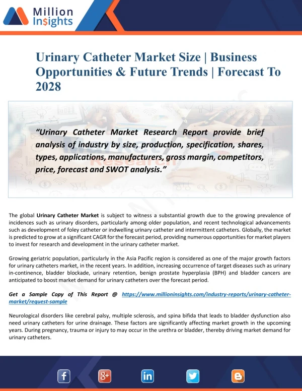 Urinary Catheter Market Share, Size, Growth and Dynamics | Forecast To 2028