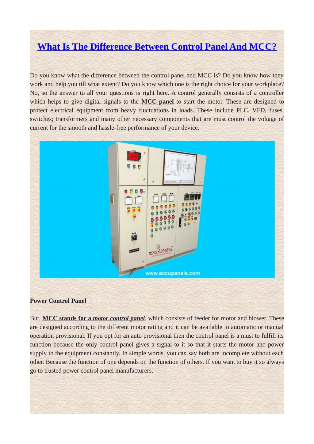 what is the difference between control panel