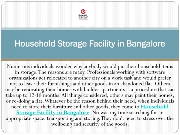 Household Storage Facility in Bangalore