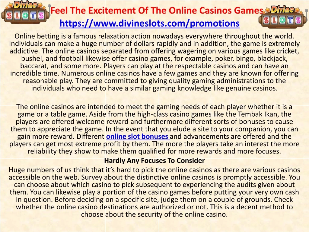 feel the excitement of the online casinos games