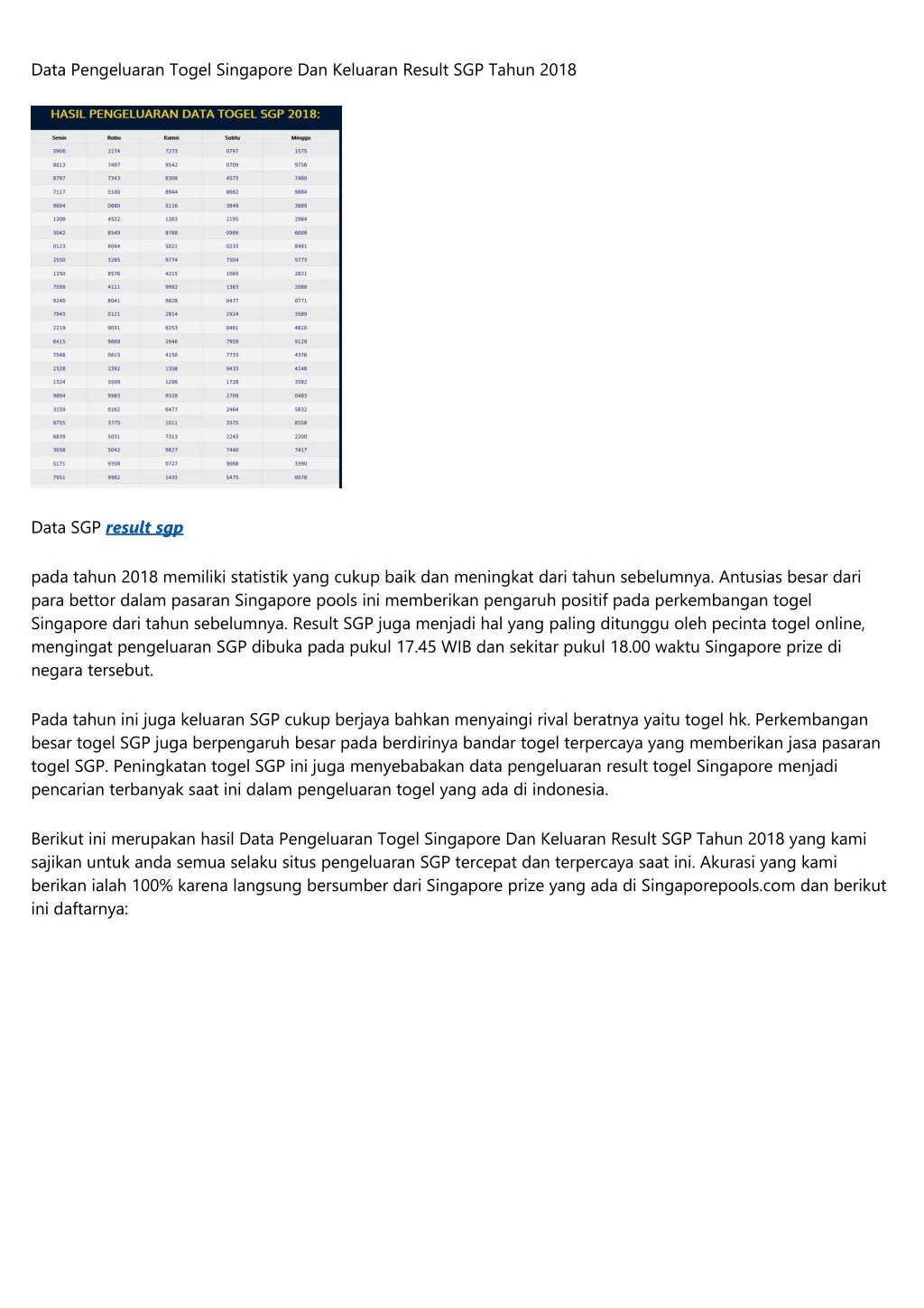 data pengeluaran togel singapore dan keluaran