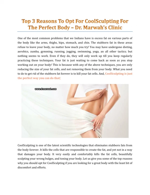 Top 3 Reasons To Opt For CoolSculpting For The Perfect Body - Dr. Marwah's Clinic