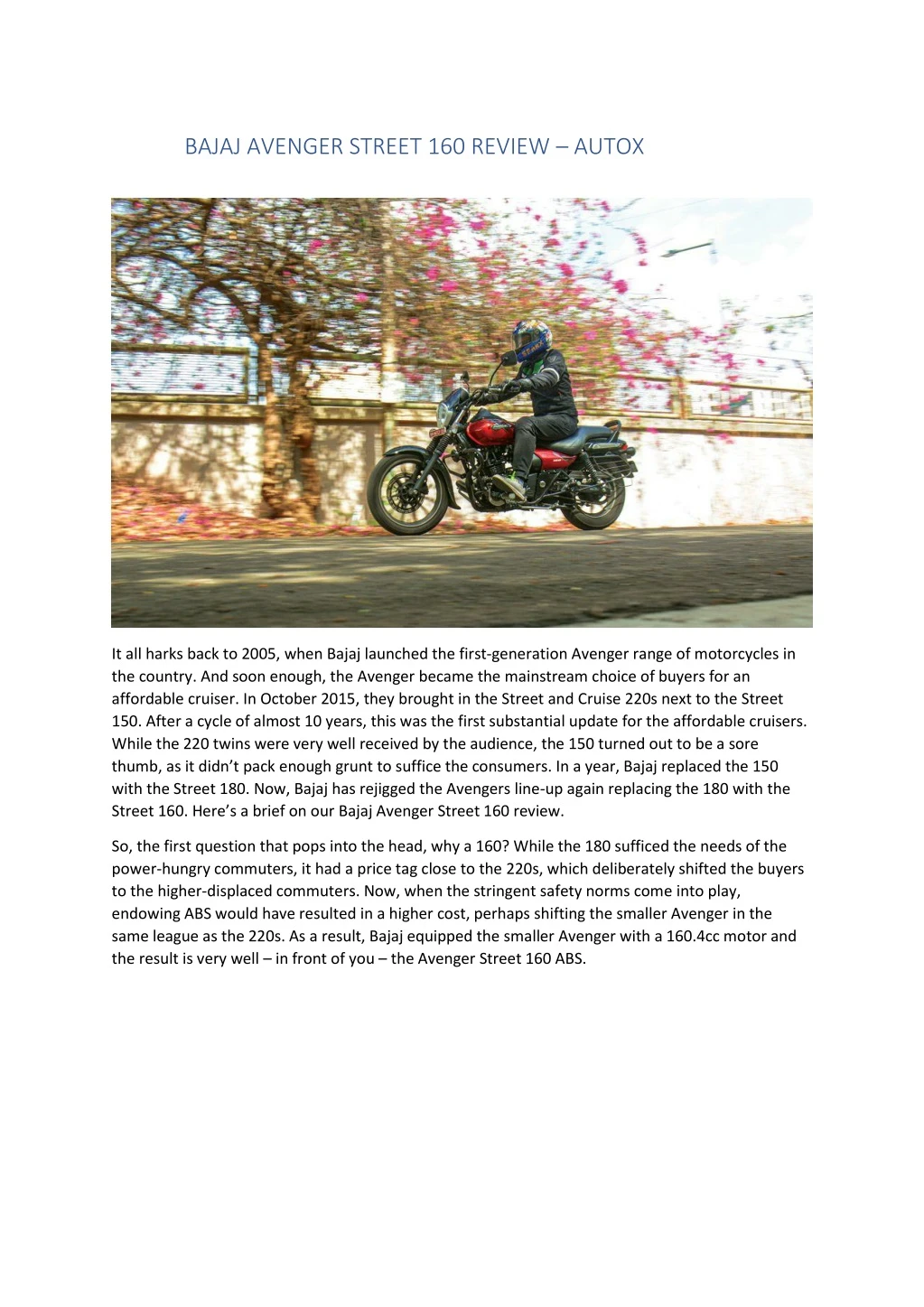 bajaj avenger street 160 review autox