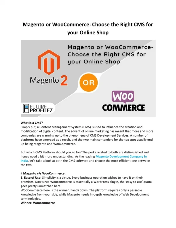 Magento or WooCommerce: Choose the Right CMS for your Online Shop