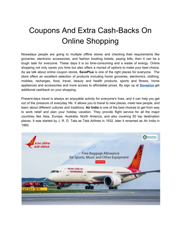 Coupons And Extra Cash-Backs On Online Shopping