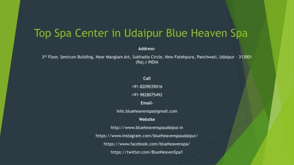 Top Spa Center in Udaipur Blue Heaven Spa