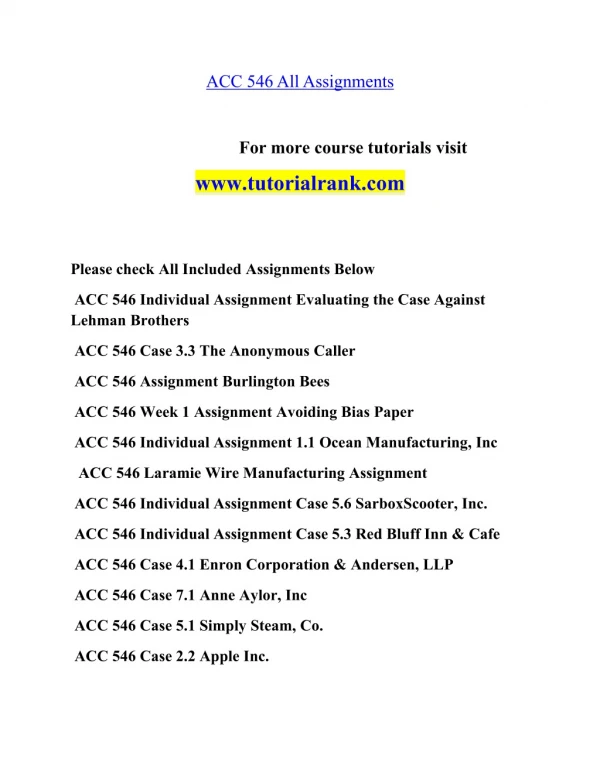 ACC 546 Effective Communication - tutorialrank.com