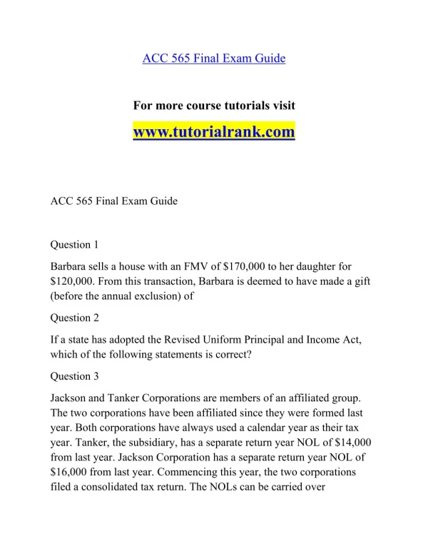ACC 565 Effective Communication - tutorialrank.com