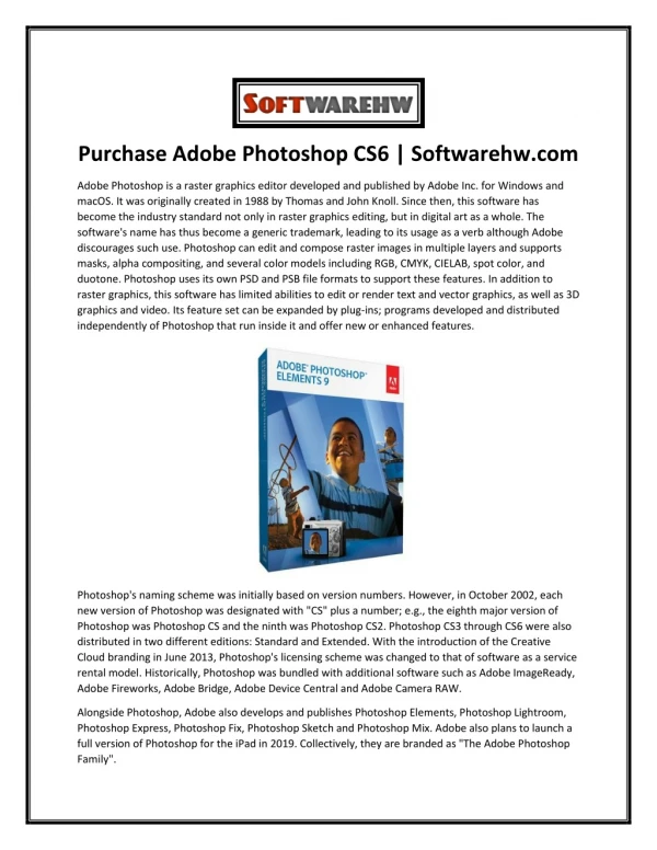 Purchase Adobe Photoshop CS6