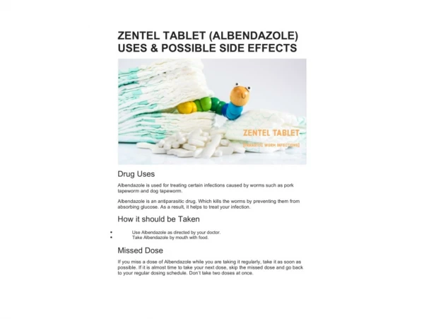 ZENTEL TABLET (ALBENDAZOLE) USES & POSSIBLE SIDE EFFECTS