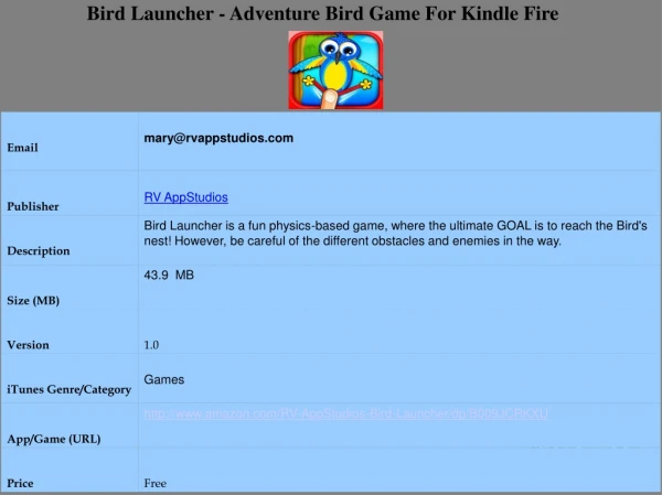 Bird Launcher - Adventure Bird Game For Kindle Fire