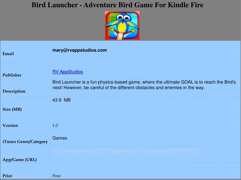 bird launcher adventure bird game for kindle fire