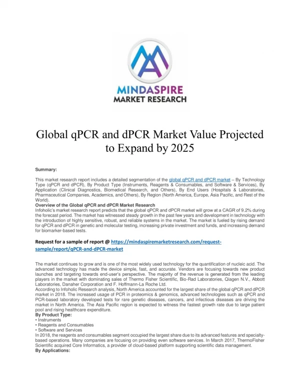 Global qPCR and dPCR Market Value Projected to Expand by 2025
