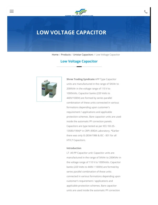 Low Voltage Capacitor, LV Power Capacitors, Distributor, Dealer, Mumbai, India